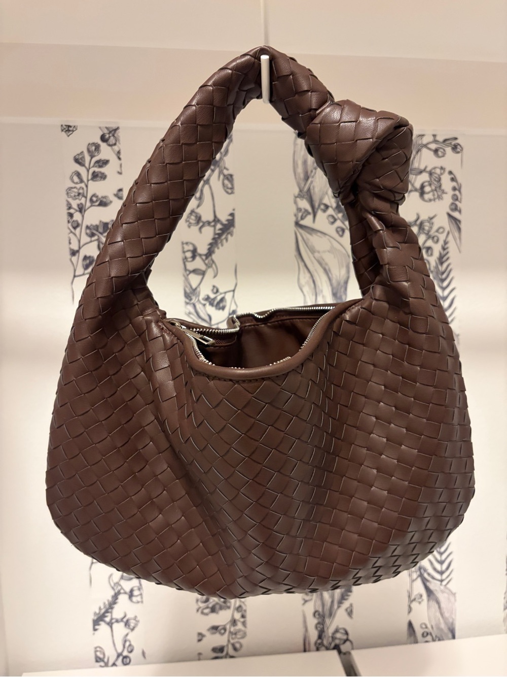 Burgundy Woven Vegan Leather Shoulder Bag